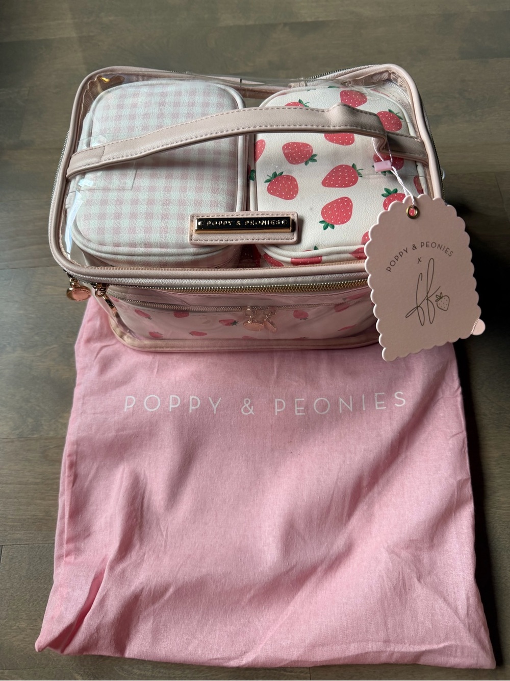 Poppy & Peonies Strawberry Cosmetic Trio Travel Case Set